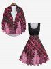 Robe Noël Vintage Brillant 3D Sapin de Noël Imprimé de Grande Taille à Paillettes - Rouge foncé 2X