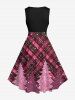Plus Size Christmas Tree Plaid Sparkling Sequin Glitter 3D Print 1950s Vintage Dress -  