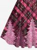 Robe Noël Vintage Brillant 3D Sapin de Noël Imprimé de Grande Taille à Paillettes - Rouge foncé 6X