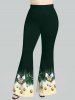 Plus Size Glitter Sparkling Christmas Ball Bell Bowknot Leaves Print Flare Pants -  