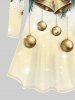 Plus Size Glitter Sparkling Christmas Ball Bell Bowknot Leaves Print Long Sleeves T-shirt -  