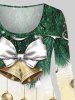 Plus Size Glitter Sparkling Christmas Ball Bell Bowknot Leaves Print Long Sleeves T-shirt -  
