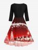 Robe Mi-Longue 50 sans Manches Brillante Imprimé Maison Galaxie et Sapin de Noël - Rouge XL