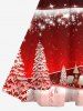 Robe Mi-Longue 50 sans Manches Brillante Imprimé Maison Galaxie et Sapin de Noël - Rouge XL