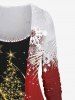 Plus Size Glitter Christmas Tree Snowflake Print Ombre Patchwork Long Sleeves T-shirt -  