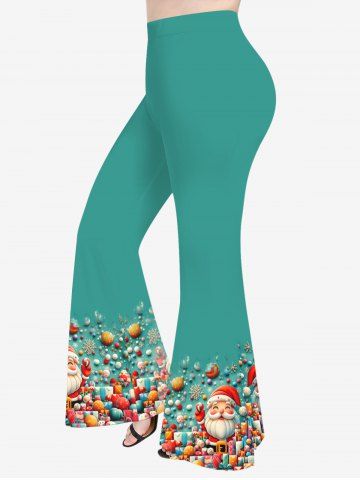 Plus Size Colorful Christmas Gift Ball Santa Claus Snowflake Print Flare Pants - GREEN - XS