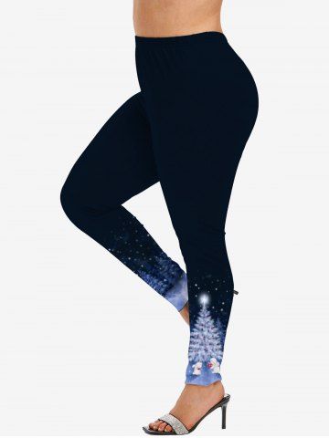 Legging 3D Etoile Lapin Sapin de Noël et Flocon de Neige Imprimés de Grande Taille à Paillettes - MIDNIGHT BLUE - L