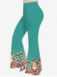 Plus Size Colorful Christmas Gift Ball Santa Claus Snowflake Print Flare Pants -  