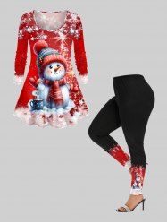 Christmas Snowman Snowflake Cup Print Plus Size Matching Set -  