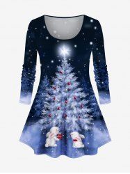 Plus Size Christmas Tree Rabbit Snowflake Star Glitter 3D Print T-shirt -  