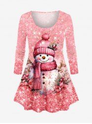 Plus Size Christmas Snowman Snowflake Holy Fruit Sparkling Sequin Glitter 3D Print T-shirt -  