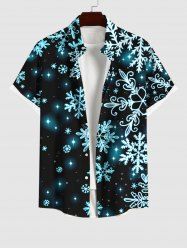 Plus Size Christmas Snowflake Star Glitter 3D Print Buttons Pocket Shirt For Men -  