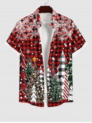 Chemise à Carreaux Etoile Flocon de Neige et Sapin de Noël Imprimés Grande Taille avec Poche pour Homme - Rouge S