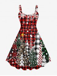 Robe Débardeur à Carreaux Etoile Flocon de Neige et Sapin de Noël de Grande Taille - Rouge 5X