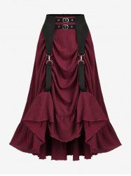 Plus Size Ruffles Grommets Buckle Steampunk Plisse Skirt -  