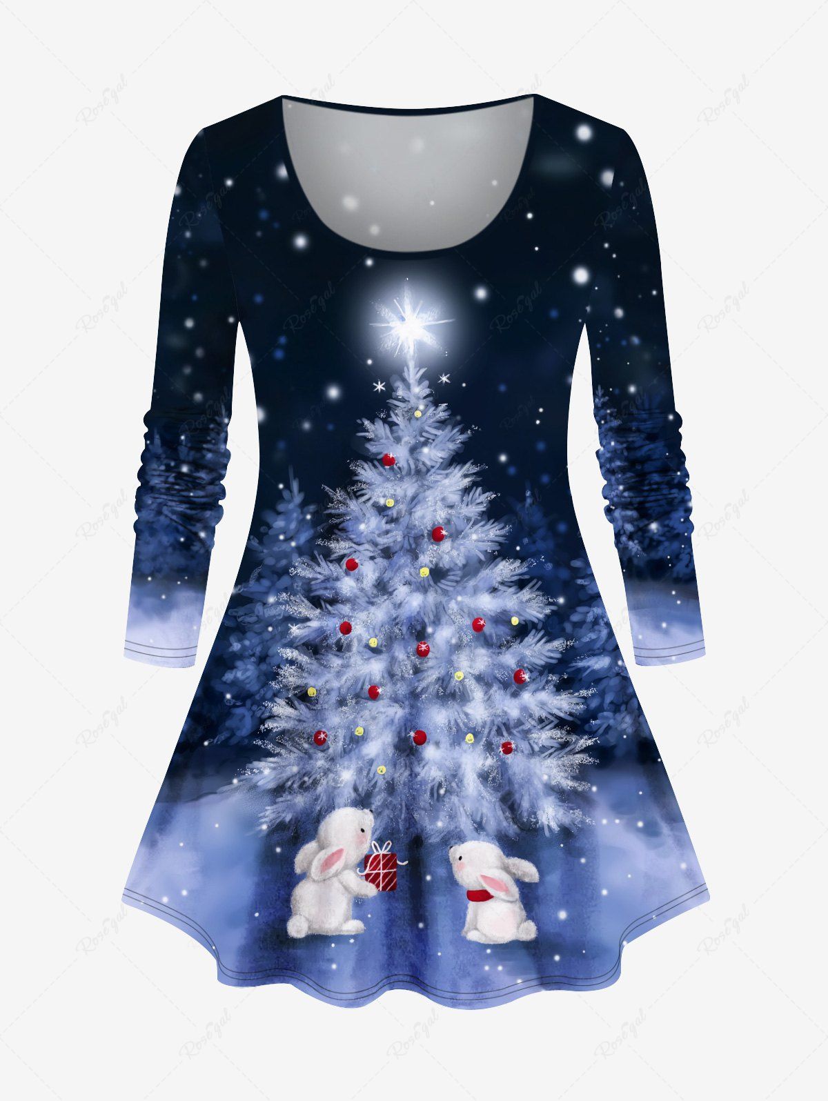Cheap Plus Size Christmas Tree Rabbit Snowflake Star Glitter 3D Print T-shirt  