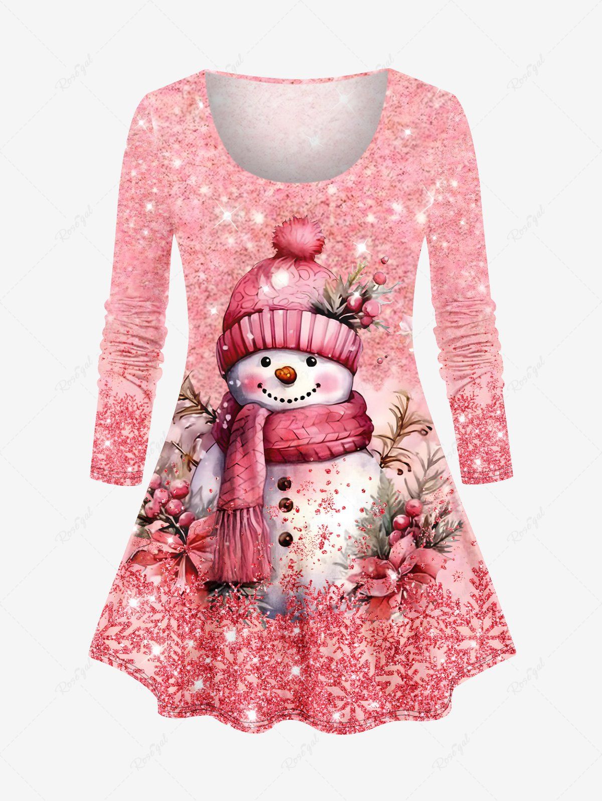 Store Plus Size Christmas Snowman Snowflake Holy Fruit Sparkling Sequin Glitter 3D Print T-shirt  