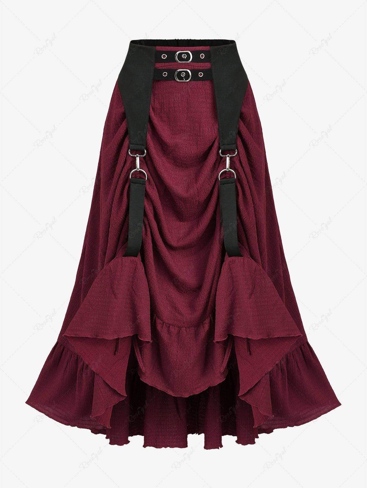 Outfit Plus Size Ruffles Grommets Buckle Steampunk Plisse Skirt  