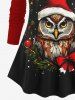 T-shirt de Noël Feuille Hibou et Boule Imprimés à Manches Longues Grande Taille - Rouge 6X
