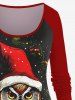 T-shirt de Noël Feuille Hibou et Boule Imprimés à Manches Longues Grande Taille - Rouge 6X