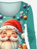 Plus Size Colorful Christmas Gift Ball Santa Claus Snowflake Print Long Sleeves T-shirt -  