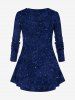 Plus Size Glitter Christmas Tree Ombre Galaxy Print Long Sleeves T-shirt -  