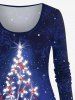 Plus Size Glitter Christmas Tree Ombre Galaxy Print Long Sleeves T-shirt -  