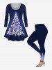 Plus Size Glitter Christmas Tree Ombre Galaxy Print Long Sleeves T-shirt -  