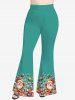 Plus Size Colorful Christmas Gift Ball Santa Claus Snowflake Print Flare Pants -  