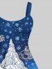 Robe Ligne A Cheval Sapin de Noël et Flocon de Neige Imprimés de Grande Taille - Bleu 2X