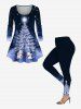 Plus Size Christmas Tree Rabbit Snowflake Star Glitter 3D Print T-shirt -  