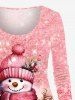 Plus Size Christmas Snowman Snowflake Holy Fruit Sparkling Sequin Glitter 3D Print T-shirt -  