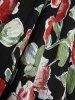 Plus Size Flowers Leaf Print Lace Trim Surplice Buckle Cold Shoulder Split Dress -  