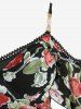 Plus Size Flowers Leaf Print Lace Trim Surplice Buckle Cold Shoulder Split Dress -  
