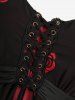 Plus Size Rose Flower Embroidery Mesh Grommets Lace Up Asymmetrical 2 In 1 Top -  
