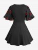 T-shirt Asymétrique à Rose Brodée en Maille de Grande Taille à Lacets - Noir 4X | US 26-28