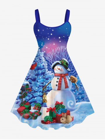 Robe Débardeur Imprimé Lapin et Sapin de Noël Grande Taille - BLUE - 6X