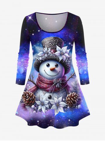 T-shirt en Treillis Bonhomme de Neige Galaxie et Bonhomme de Neige de Noël de Grande Taille