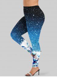 Legging Brillant Imprimé Boule et Sapin de Noël Grande Taille - Bleu 5X