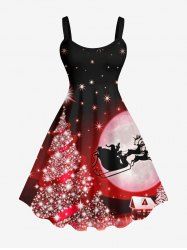 Robe Ligne A Etoile Lune Sapin de Noël et Galaxie Imprimés de Grande Taille à Paillettes - Rouge M