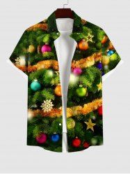 Plus Size Christmas Tree Ball Star Snowflake Print Buttons Pocket Shirt For Men -  