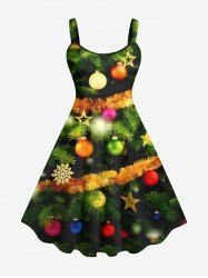 Plus Size Christmas Tree Ball Star Snowflake Print Tank Dress -  