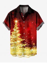 Chemise Manches Longues avec Boutons et Brillant en Dégradé de Couleurs Imprimé Sapin de Noël 3D Grande Taille pour Hommes - Rouge 4XL