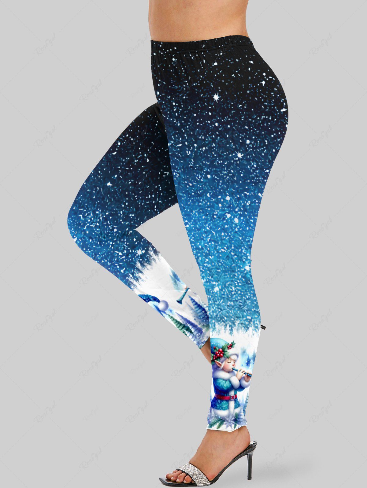 Best Plus Size Christmas Tree Hat Snowflake Ball Holly Glitter Sparkling Galaxy Elf Print Leggings  