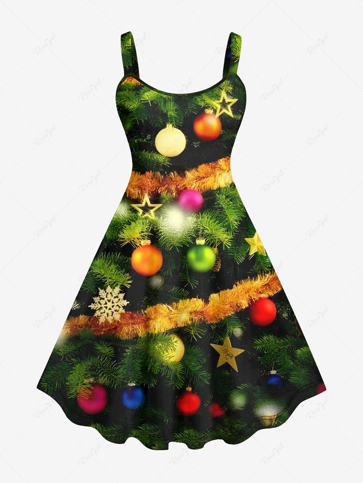 Robe Débardeur Flocon de Neige Etoile Boule et Sapin de Noël Imprimés de Grande Taille Vert M