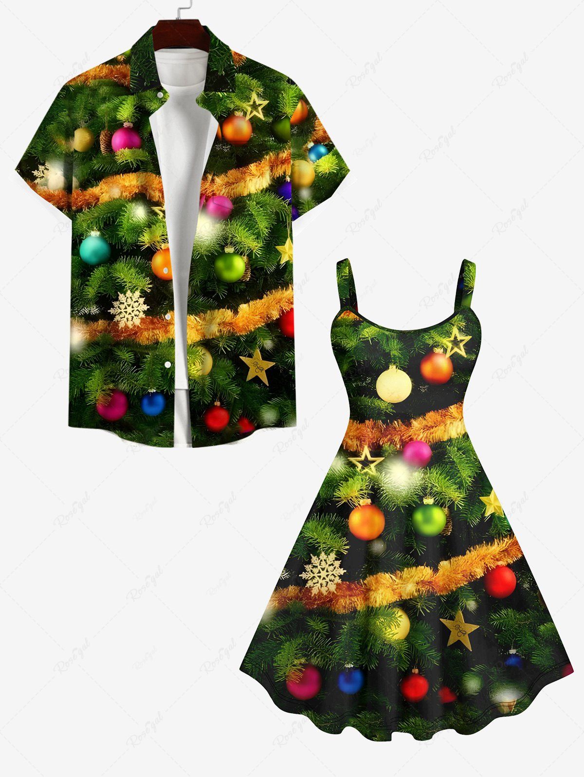 Tenue Grande Taille Imprimé Boule de Noël Sapin et Flocon de Neige pour Couples Vert 