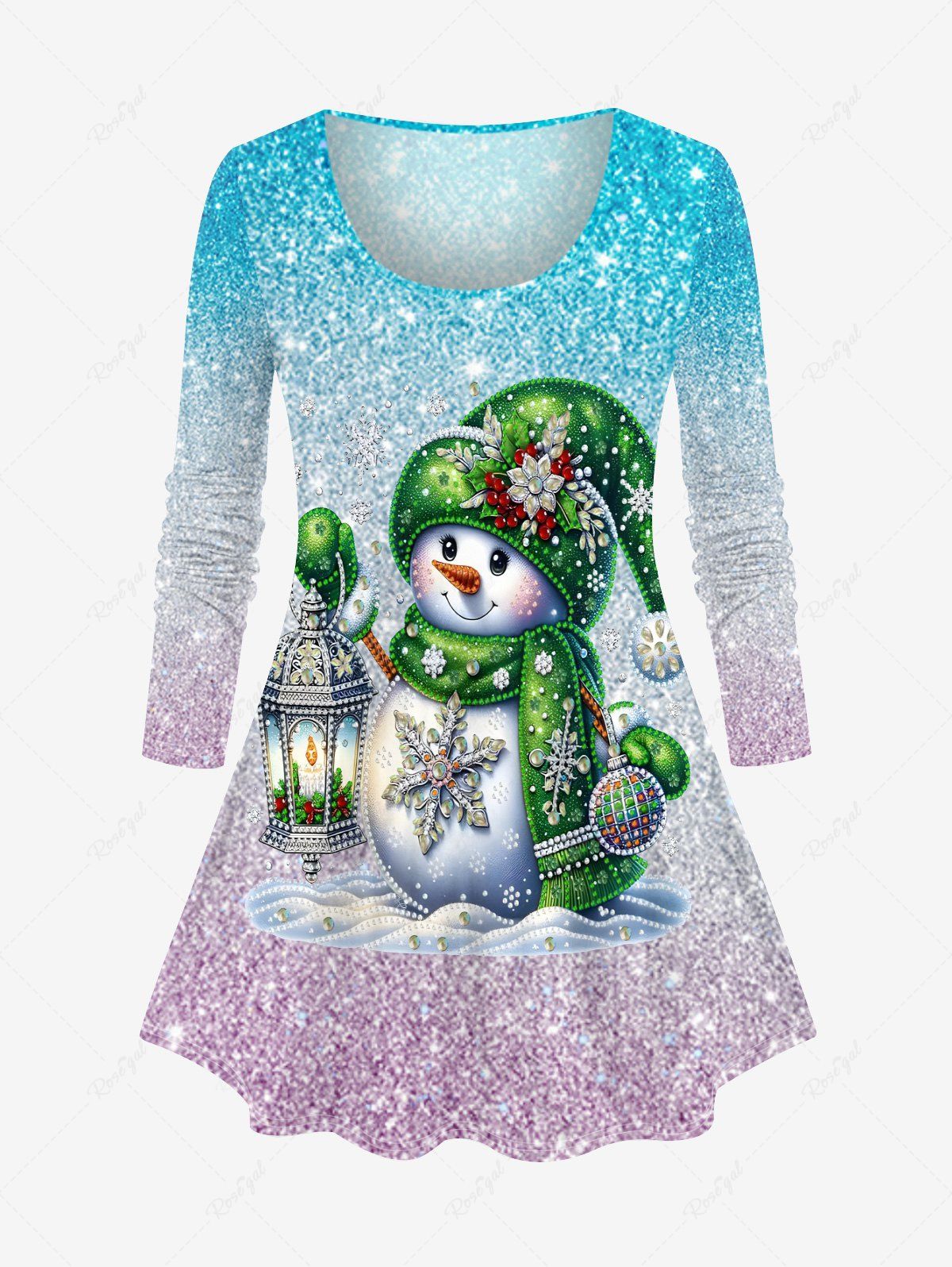 Discount Plus Size Christmas Ball Snowman Snowflake Sparkling Sequin 3D Print T-shirt  
