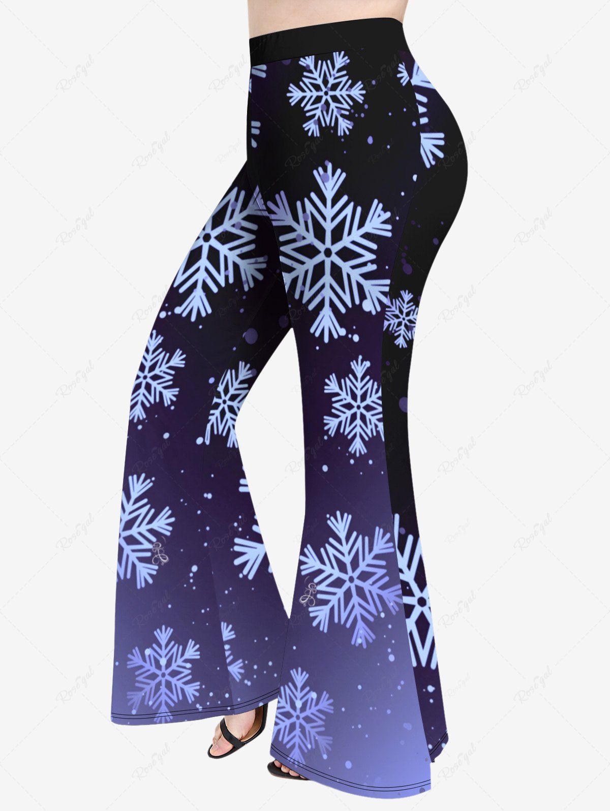 Outfit Plus Size Christmas Ombre Snowflake Print Flare Pants  
