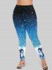 Christmas Tree Hat Snowflake Ball Holly Glitter Sparkling Galaxy Elf Print T-shirt and Leggings Plus Size Matching Set -  