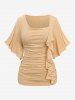 Asymmetrical Butterfly Sleeves Textured T-shirt and Button Wide Leg Pants Plus Size Outfit -  